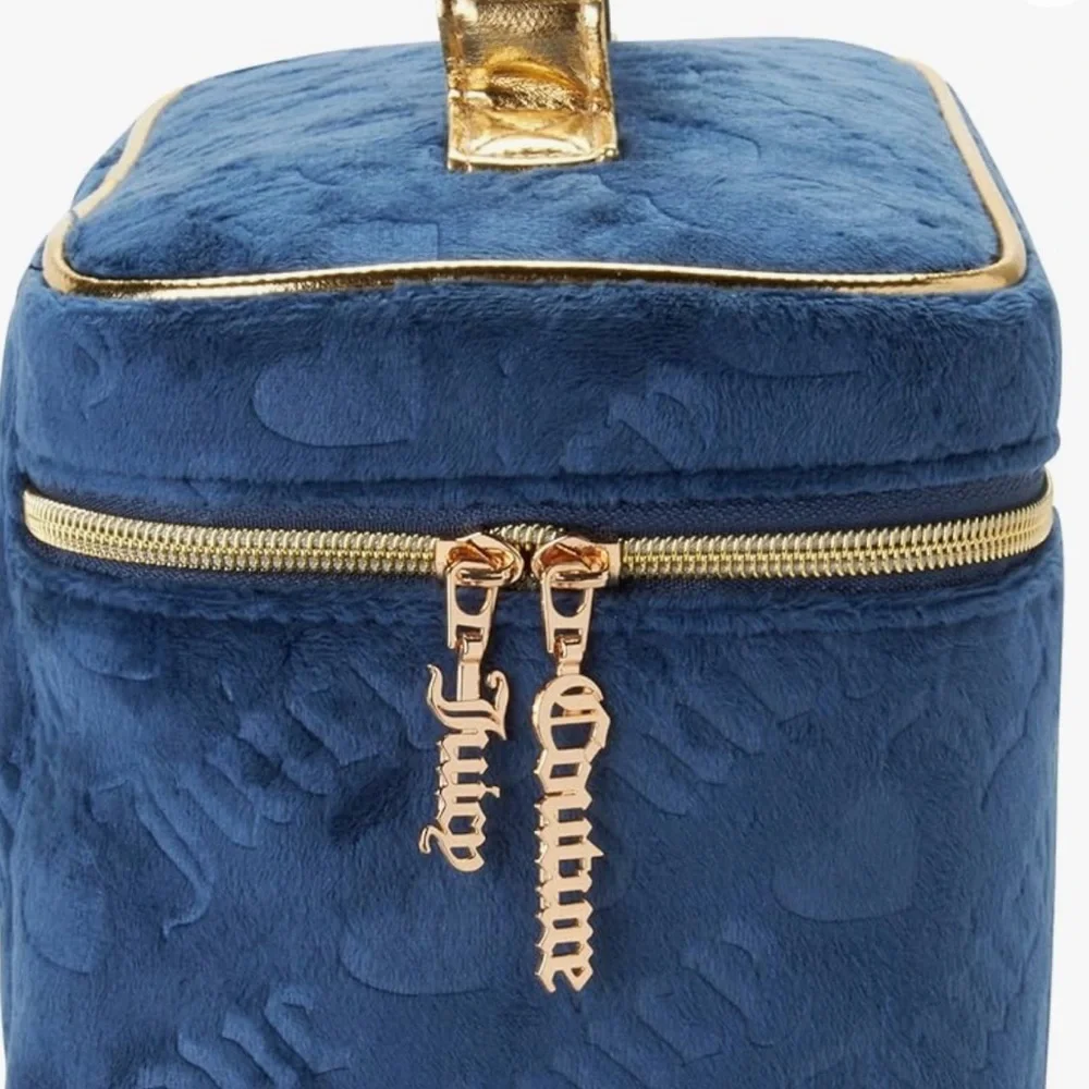 Juicy Couture Navy Velour Juicy and Love Pattern Makeup Train Case